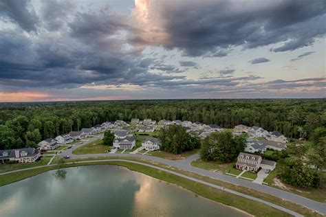 village at autumn lake